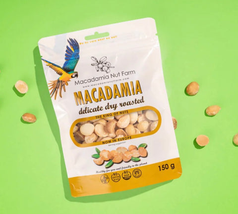 Skrudinti makadamijų riešutai, 150 g namai be gliuteno