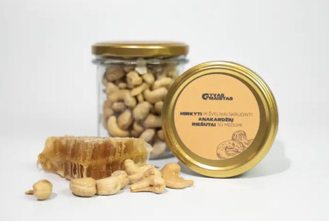 ANAKARDŽIŲ RIEŠUTAI – švelniai skrudinti, su medumi (140 g)