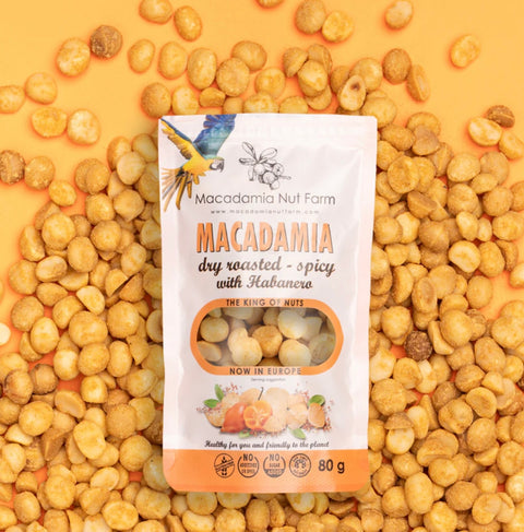 Aštrūs Habanero makadamijų riešutai, 150 g namai be gliuteno