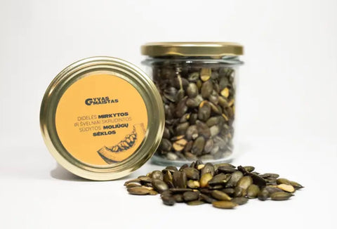 MOLIŪGŲ SĖKLOS – švelniai skrudintos, sūdytos (130 g)