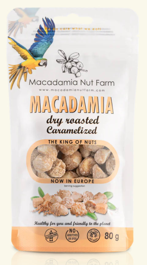 Karamelizuoti makadamijų riešutai, 150 g