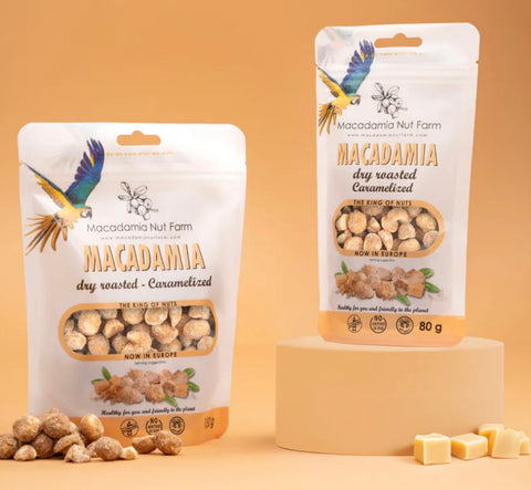 Karamelizuoti makadamijų riešutai, 150 g